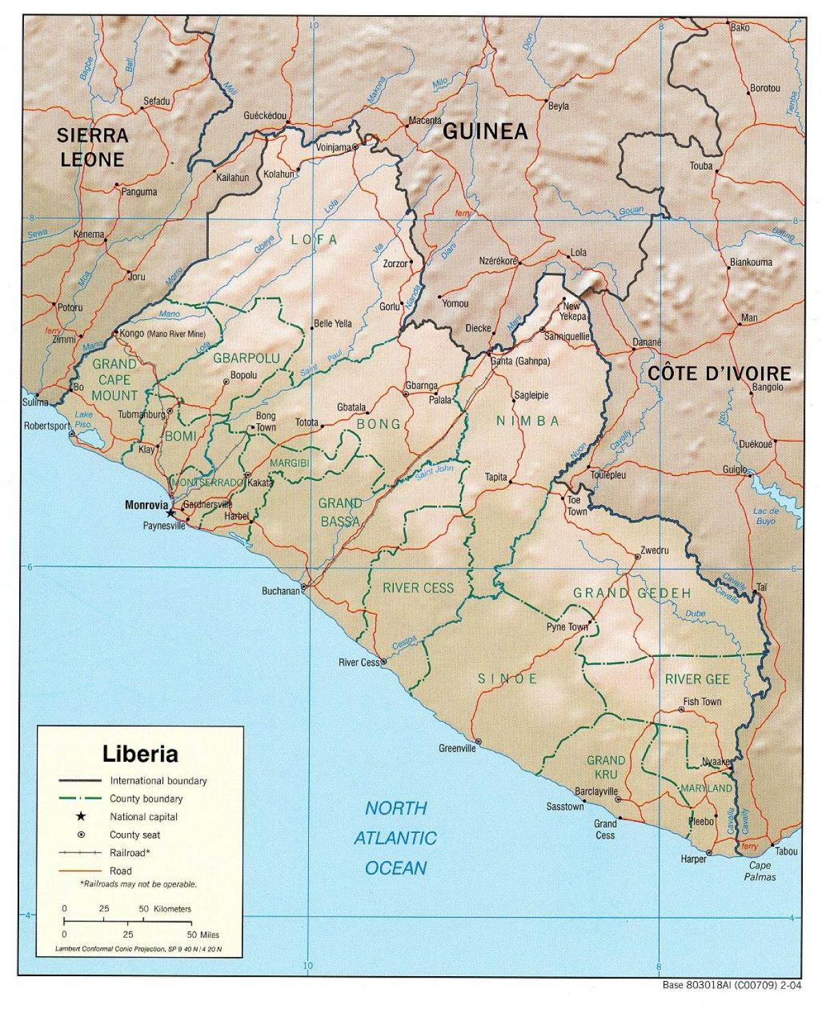 zemljevid geografske karte Liberija