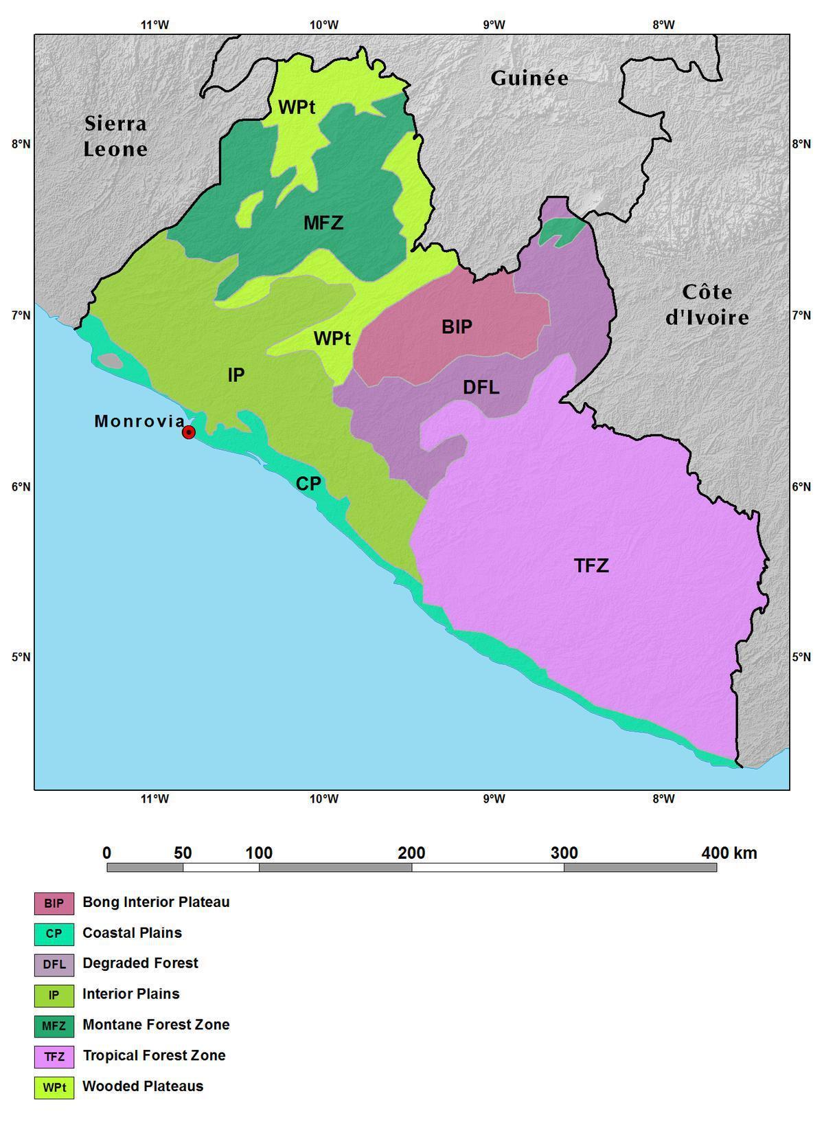 zemljevid Liberija gora