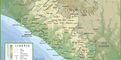 Risanje fizični zemljevid Liberija