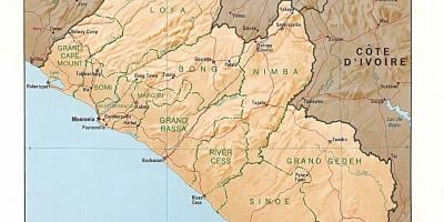 Narišite reliefni zemljevid Liberije
